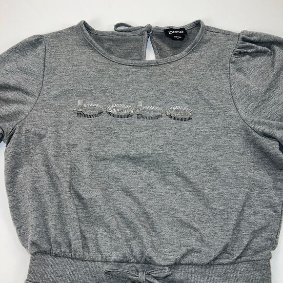 Bebe One Piece Soft Jersey Knit Romper Ombré Crystal Logo Gray Pull On Size M - Picture 3 of 11